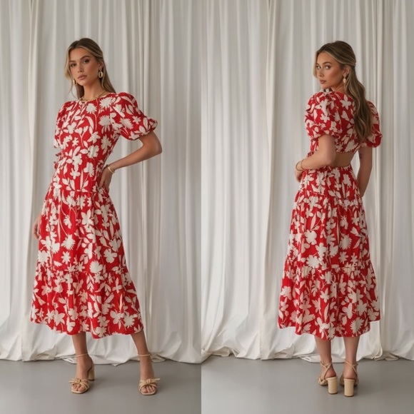 Moon River Dresses & Skirts - Moon river floral cutout side tie maxi dress size medium